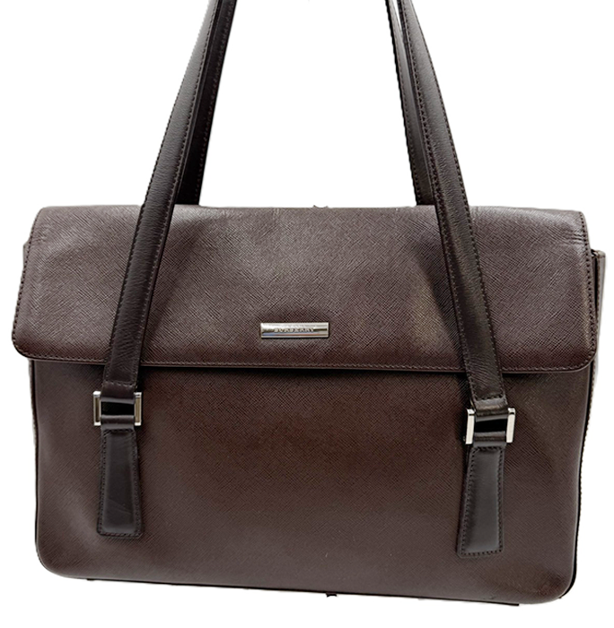 【中古】BURBERRY バーバリー レザー ハンドバッグ A4可 ビジネス 通勤 ロゴプレート トートバッグ i0922lq00393