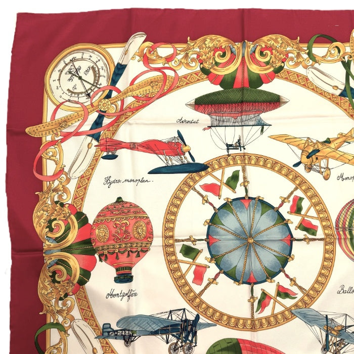 中古】セリーヌ CELINE スカーフ 飛行機 飛行船柄 カラフル 高級感