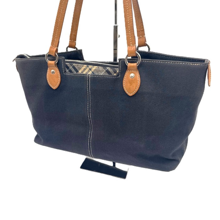 【中古】バーバリー BURBERRY トートバッグ 無地 チェック柄 キャンパス生地 インナーバッグ ネイビー ベージュ i0710lq01222