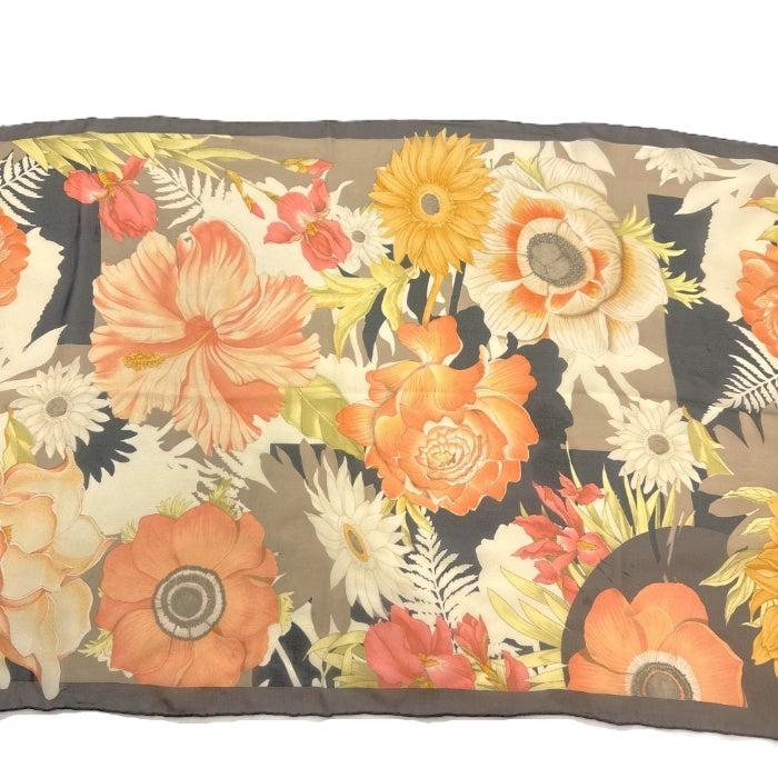 【中古】サルヴァトーレフェラガモ Ferragamo スカーフ ロング 花柄 シアー 透け感 ブラウン オレンジ系 i0429wq00130