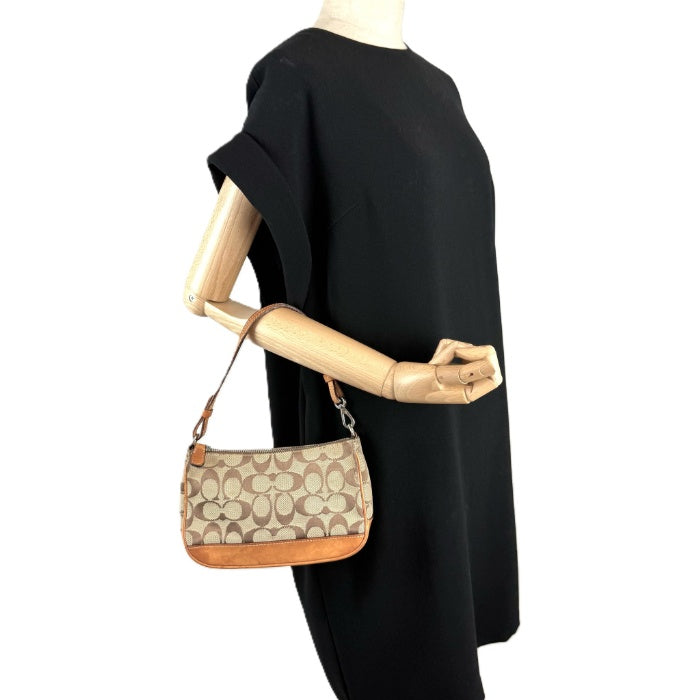 【中古】コーチ COACH ミニバッグ アクセサリーポーチ シグネチャー ベージュ ライトブラウン i0731wq02410