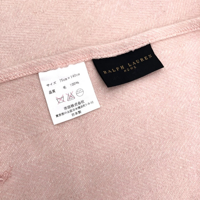 【中古】ラルフローレン Ralph Lauren ブランケット ひざ掛け ヘリンボーン フリンジ ライトピンク h1226wq03815