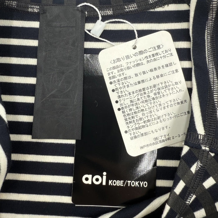 【中古】アオイ aoi 半袖チュニック ワンピース チェック ボーダー マルチ柄 タグ付き ブラック ホワイト i0515n0133