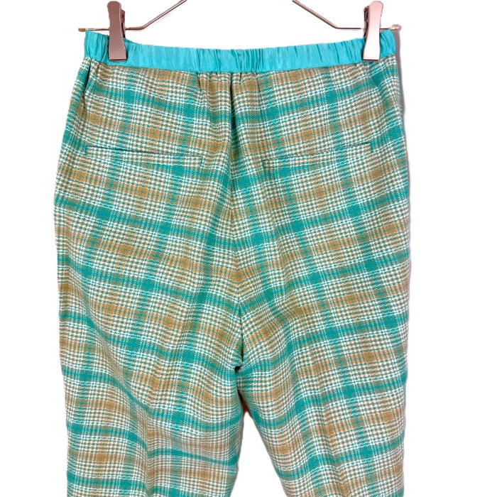 【中古】ドゥロワー Drawer グレンチェックドロストパンツ コットン シルク エメラルドグリーン ベージュ i0805k00216