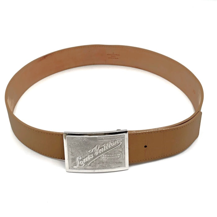 【中古】ルイヴィトン LOUIS VUITTON ベルト サンチュール バックル レザー シルバー×ベージュ系 i0413oq007253
