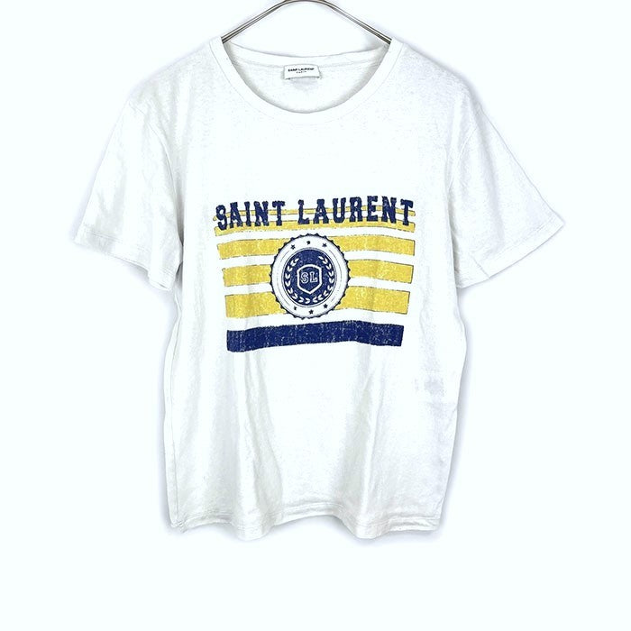 【中古】サンローラン Saint Laurent ロゴTシャツ ヴィンテージ加工 カジュアル くすみホワイト 白 h0315h008