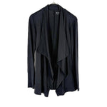 将图片加载到图库查看器，【中古】スリードッツ three dots カーディガン ボタンレス 羽織り コットン ロング ブラック 黒 i0818n0103
