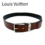 画像をギャラリービューアに読み込む, 【中古】Louis Vuitton ルイヴィトン サンチュール ボンヌフ レザーベルト ブラウン ブラック メンズ j0626oq005168
