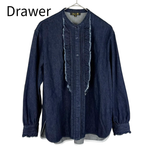 将图片加载到图库查看器，【中古】ドゥロワー Drawer デニム フリルデザイン バンドカラーシャツ インディゴ j0416t00240
