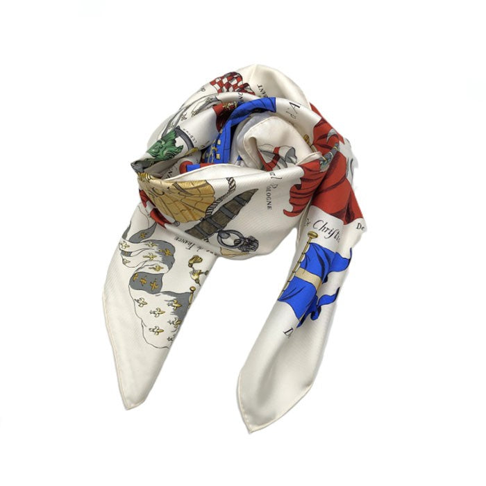 【中古】エルメス HERMES スカーフ カレ90 旗 おしゃれ シルク ホワイト ブルー レッド イエロー グリーン i0515lq014132