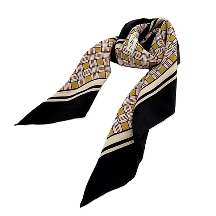 【中古】Yves Saint Laurent イヴサンローラン スカーフ シルク ネイビー系 チェック柄 スクエア 大判 レディ i0810oq0102