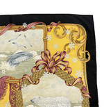 画像をギャラリービューアに読み込む, 【中古】フェラガモ Salvatore Ferragamo  シルクスカーフ 大判 ゴールド ブラック 動物柄 j0223tq05030
