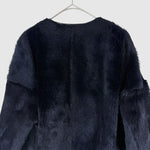 Load image into Gallery viewer, 【中古】Drawer ドゥロワー ファージャケット ネイビー 36  レザー切替 羊革 牛革 i1215h002156
