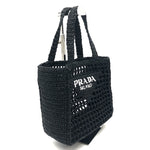 Load image into Gallery viewer, 【中古】プラダ PRADA ラフィアバッグ クロシェ トートバッグ メッシュ ロゴ刺しゅう 新品 未使用 ブラック 黒 i0305bq0011122
