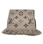画像をギャラリービューアに読み込む, 【中古】ルイヴィトン Louis Vuitton マフラー ロゴマニア モノグラム グレー ウール シルク j0215pq005286

