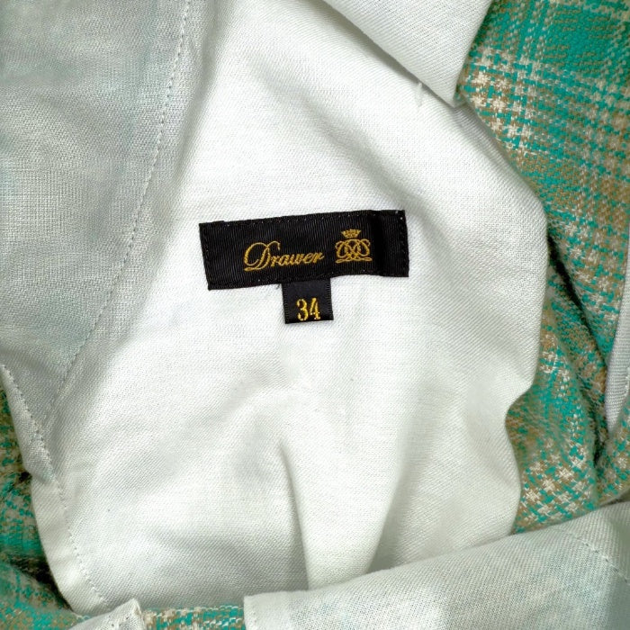 【中古】ドゥロワー Drawer グレンチェックドロストパンツ コットン シルク エメラルドグリーン ベージュ i0805k00216