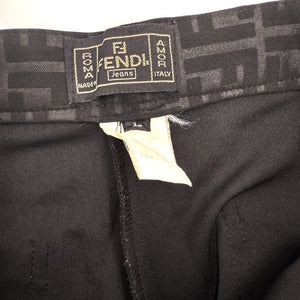 【中古】フェンディ FENDI テーパードパンツ ズッカ柄 ストレッチ 光沢 ブラック 黒 h1216aq00963