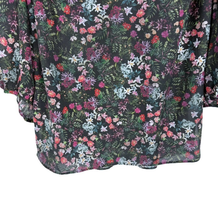 【中古】デプレ DES PRES 5分袖小花柄ブラウス 透け感 シアー バルーンスリーブ ブラック マルチカラー i0904n0075