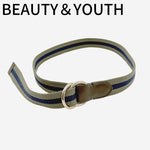 画像をギャラリービューアに読み込む, 【中古】ビューティーアンドユース BEAUTY&amp;YOUTH ボーダー ベルト カーキ ネイビー j0925i0143

