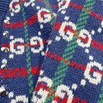 画像をギャラリービューアに読み込む, 【中古】GUCCI グッチ GG柄 ニットカーディガン ウール ブルー スタッズ i1024oq006550
