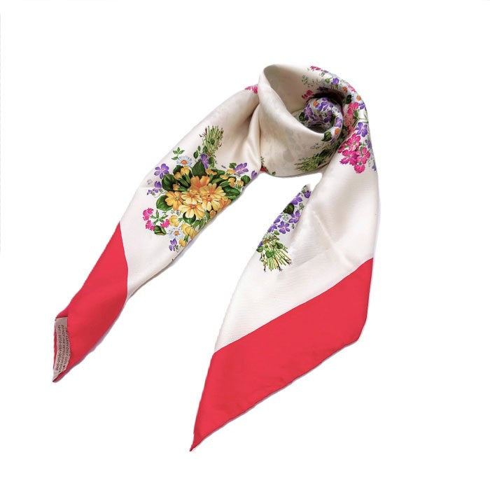 【中古】グッチ GUCCI スカーフ 花束柄 バイカラー 可愛い 小花 カラフル オフホワイト ダークピンク i0727tq02410