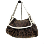 画像をギャラリービューアに読み込む, 【中古】フェンディ FENDI ショルダーバッグ ズッカ柄 白縁 パイピング 大きめ ブラウン ホワイト i0413oq005400
