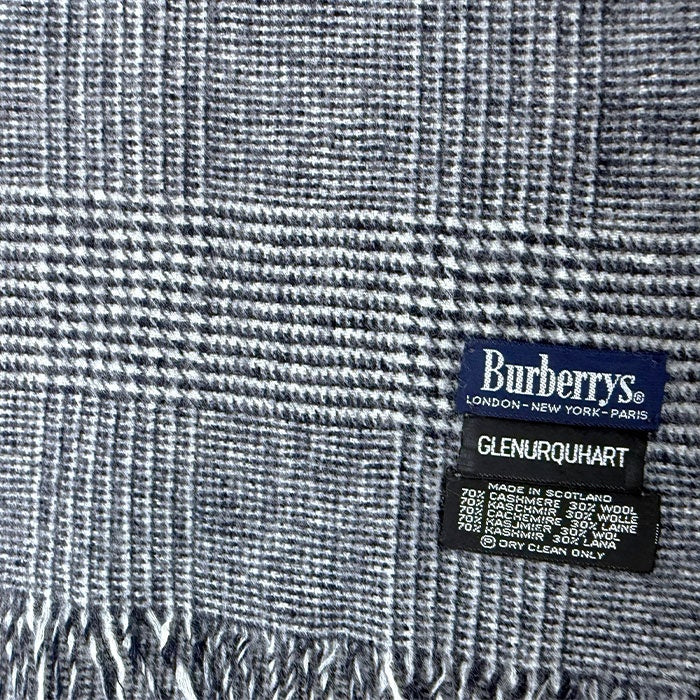 【中古】バーバリー BURBERRY マフラー グレンチェック シック カシミヤ ウール Burberrys ネイビー ホワイト h1226wq03715