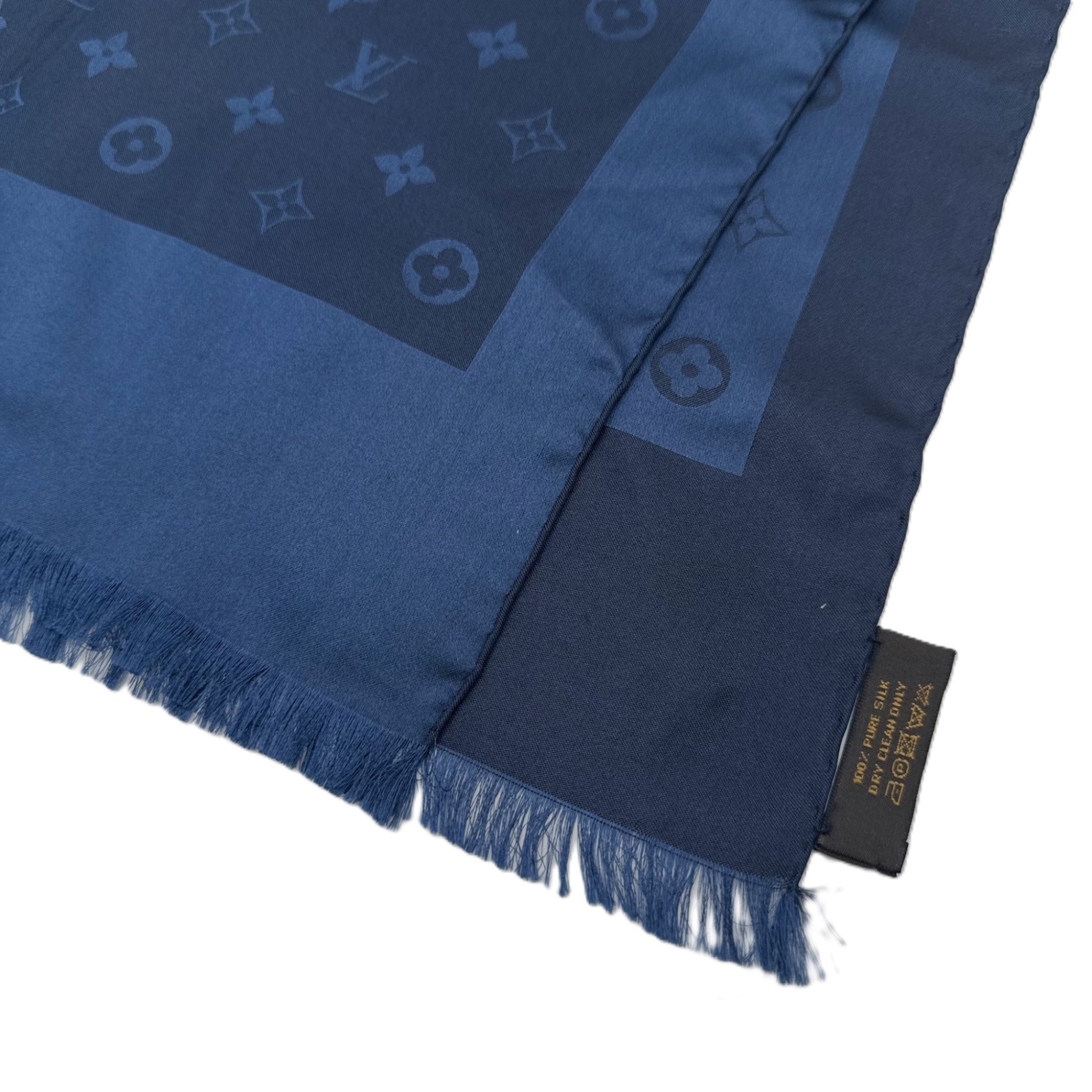 【中古】ルイヴィトン LOUIS VUITTON シルクスカーフ モノグラム 光沢 上品 ネイビー 紺 i0710lq003187