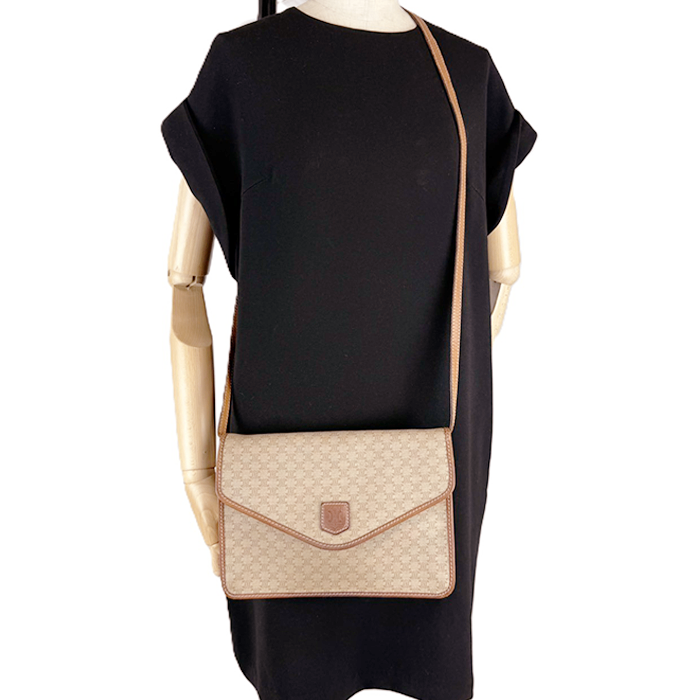 【中古】CELINE セリーヌ マカダム柄 ショルダーバッグ ベージュ ヴィンテージ 斜めがけ i0922lq00144
