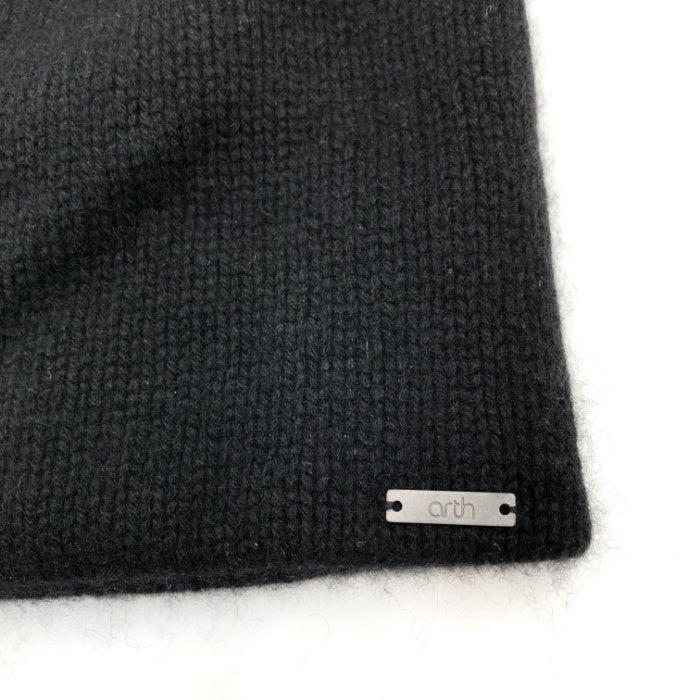 【中古】アース arth ニット帽 カシミア シンプル ロゴプレート ブラック 黒 h0122m0063