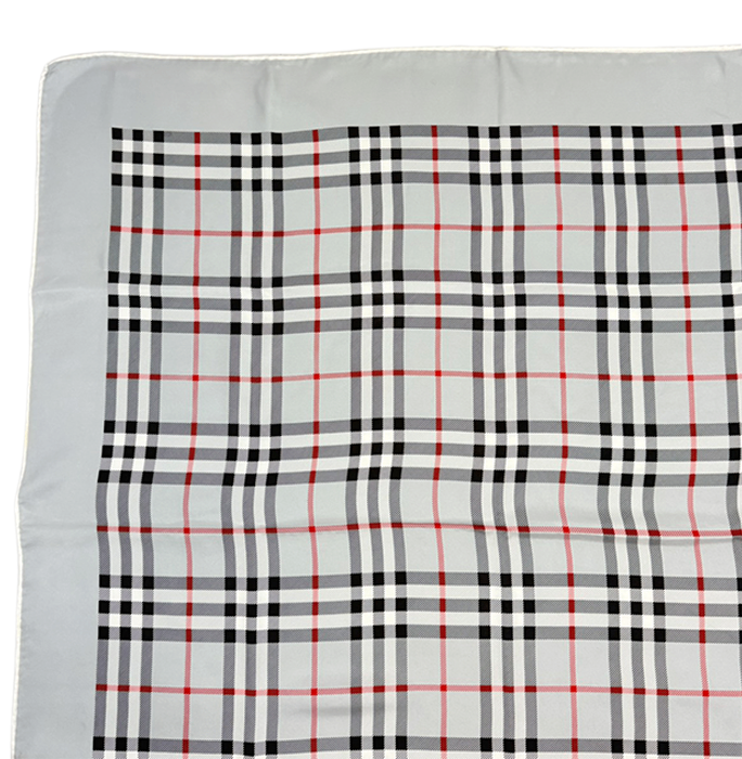 【中古】BURBERRY バーバリーズ スカーフ グレー チェック柄 シルク100% 大判 i0907oq02330