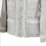 画像をギャラリービューアに読み込む, 【中古】VOUS ETES ヴゼット フリンジツイード ジャケット ノーカラー シルバー グレー フォーマル セレモニー 卒業式 入学式 i0515n0033

