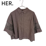 Load image into Gallery viewer, 【中古】ハー HER. レースコンビショートシャツ ブラウン F j0909s0059
