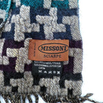 将图片加载到图库查看器，【中古】ミッソーニ MISSONI マフラー ジャガード ボーダー 柄 ウール コットン グレー パープル ブルー ネイビー h1226wq0035
