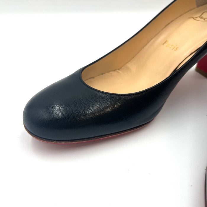 【中古】クリスチャンルブタン Christian Louboutin パンプス ラウンドトゥ チャンキーヒール ブラック 黒 h0527h02514