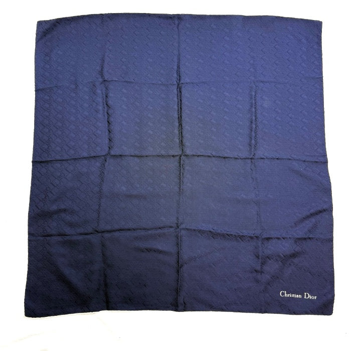 【中古】クリスチャンディオール Christian Dior スカーフ 大判 ロゴ総柄 パイピング ネイビー アイボリー i0601oq00457