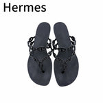 将图片加载到图库查看器，【中古】エルメス HERMES サンダル チェーンデザイン トングサンダル ブラック 37 j0903dq015308
