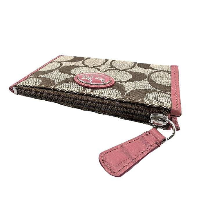 【中古】COACH コーチ シグネチャー PVC×レザー コインケース 小銭入れ フラットポーチ キーリング付き i0724lq0123