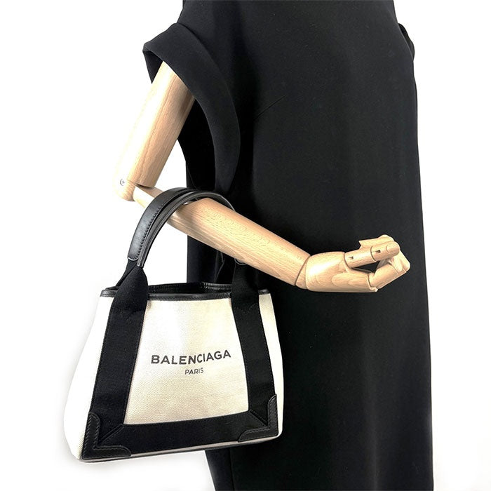 【中古】バレンシアガ BALENCIAGA トートバッグ カバスXS ミニサイズ ミニポーチ付き キャンバス アイボリー ブラック h0708lq009275