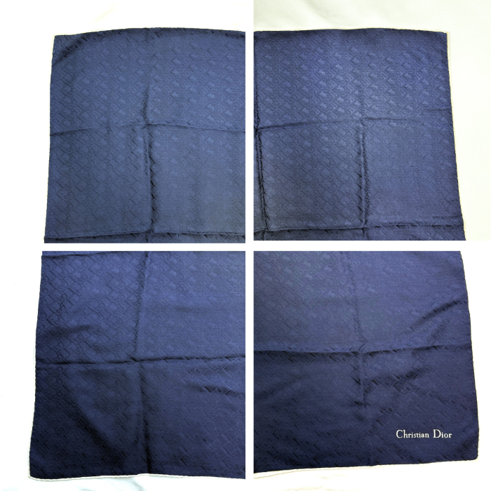 【中古】クリスチャンディオール Christian Dior スカーフ 大判 ロゴ総柄 パイピング ネイビー アイボリー i0601oq00457