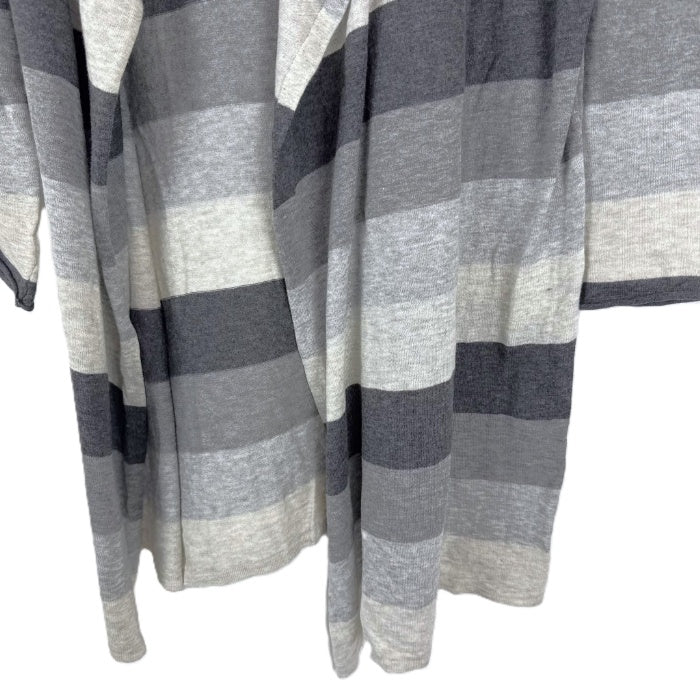 【中古】スリードッツ three dots フードカーディガン 太ボーダー ボタンレス グレー ダークグレー i0807n0203