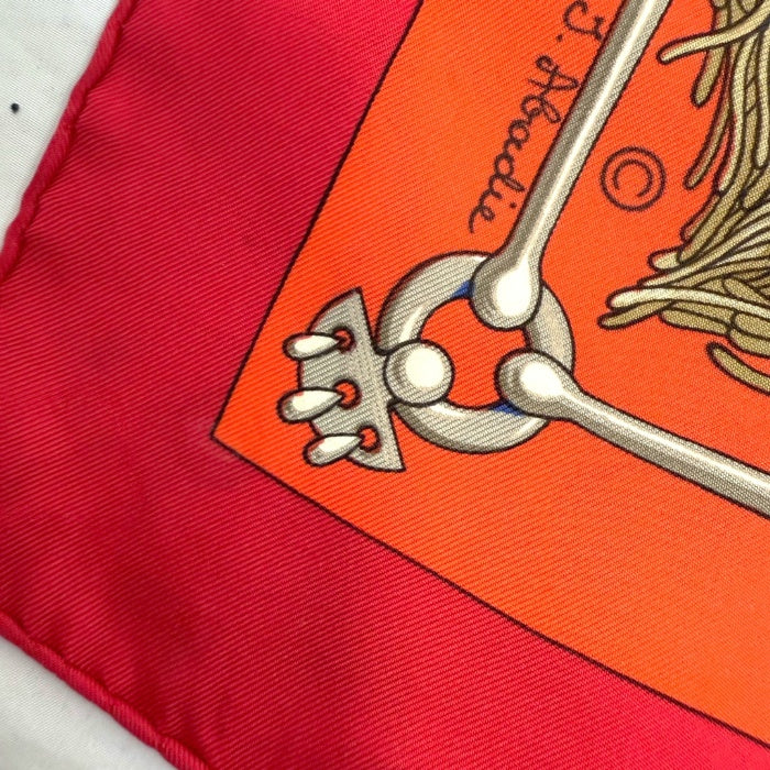 【中古】エルメス HERMES スカーフ カレ90 cliquetis 大判 シルク 柄 レッド アイボリー ブルー i0606aq021100