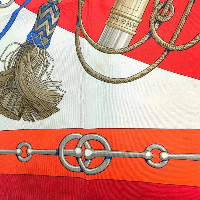 【中古】エルメス HERMES スカーフ カレ90 cliquetis 大判 シルク 柄 レッド アイボリー ブルー i0606aq021100