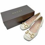 画像をギャラリービューアに読み込む, 【中古】グッチ GUCCI ホースビット パンプス ホワイト レザー 37 箱あり ローヒール i1207oq017200

