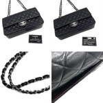 将图片加载到图库查看器，【中古】シャネル CHANEL マトラッセ バッグ ラムスキン キルティング チェーン CCロゴ ブラック シルバー i0305bq0036643
