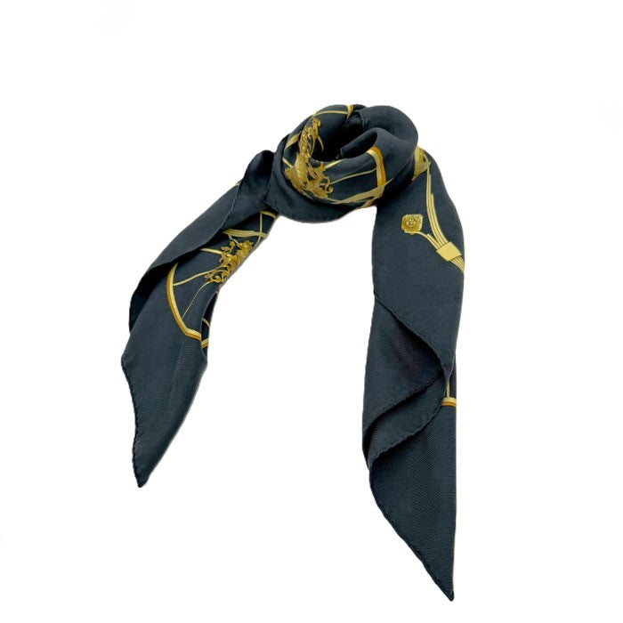 【中古】エルメス HERMES スカーフ カレ90 柄 おしゃれ すみ黒 アイボリー イエロー系 i0601oq00769