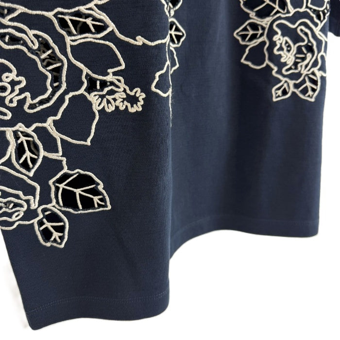 【中古】カルヴェン CARVEN カットソー 5分袖 レース くり抜き コットン チュニック ネイビー 紺 i0818n0034