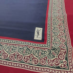 Load image into Gallery viewer, 【中古】イヴサンローラン Yves Saint Laurent スカーフ 柄 ロゴ シルク ダークレッド ネイビー i0429wq00230
