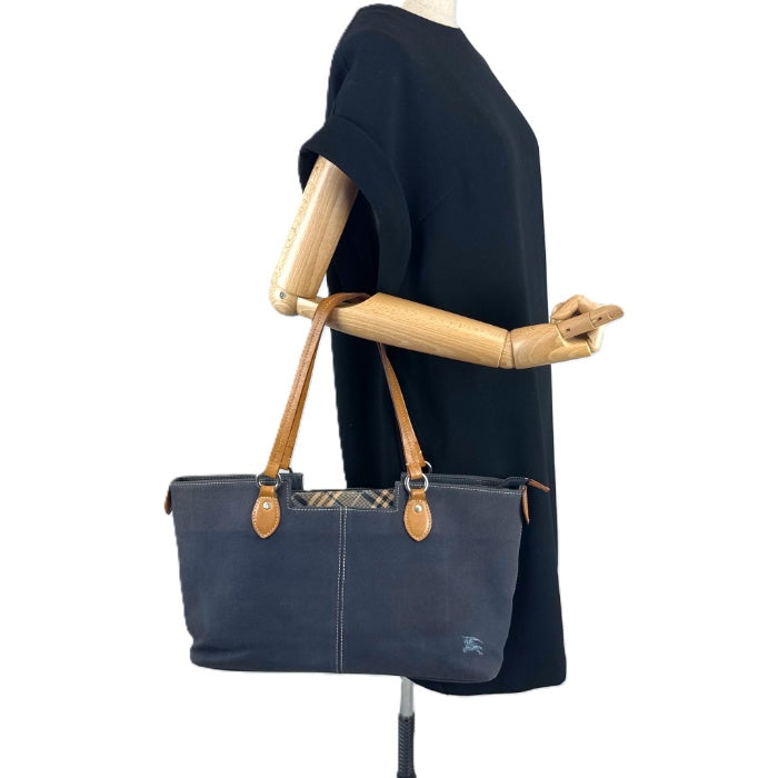 【中古】バーバリー BURBERRY トートバッグ 無地 チェック柄 キャンパス生地 インナーバッグ ネイビー ベージュ i0710lq01222
