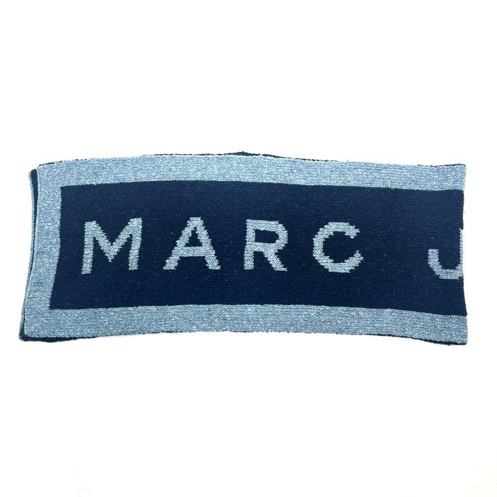 【中古】マークジェイコブス MARC JACOBS ニットマフラー ロゴ バイカラー ミックスニット ブルー ネイビー h1114wq0064